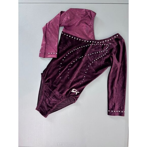 GK adult XS maroon long sleeve bling v-neck gymnastics leotard competition dance - Picture 1 of 10